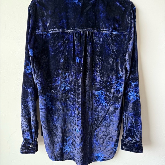 NWT Anthropologie Midnight Blue Velvet Button Down Shirt - Picture 7 of 8
